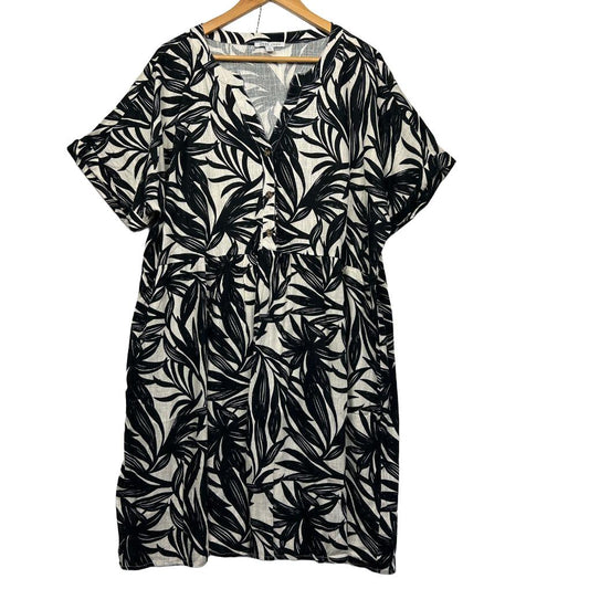 Suzanne Grae Black Print Linen Dress - Size 20
