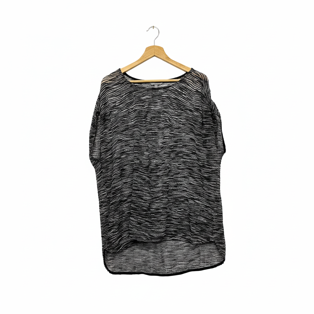Suzanne Grae Black White Textured Sheer Top - Size XL