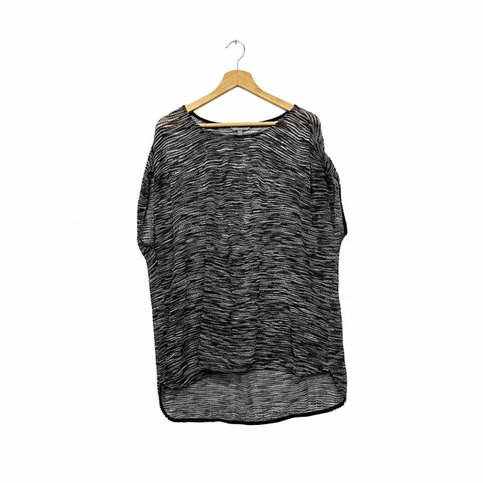 Suzanne Grae Black White Textured Sheer Top - Size XL