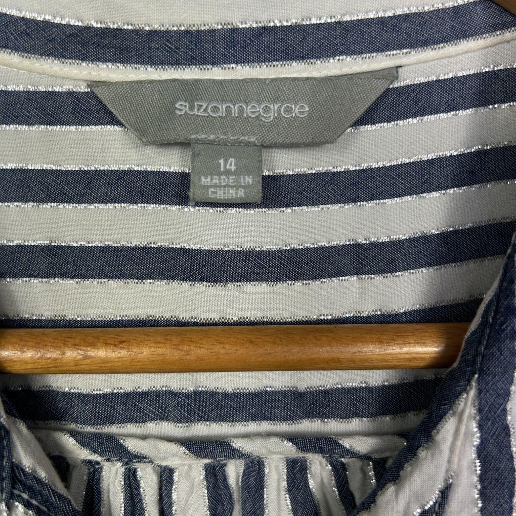 Suzanne Grae Blue White Stripe Cap Sleeve Dress - Size 14