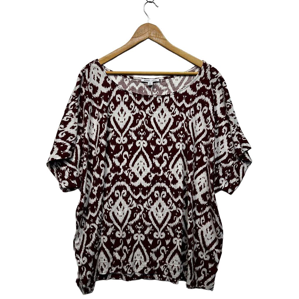Suzanne Grae Burgundy Plus Size Linen Top - Size 22