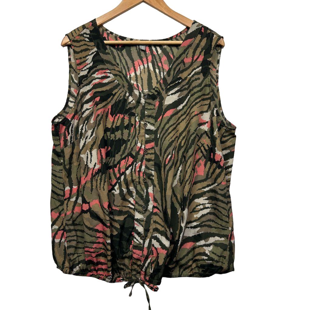 Suzanne Grae Green Tropical Print Sleeveless Top - Size 18