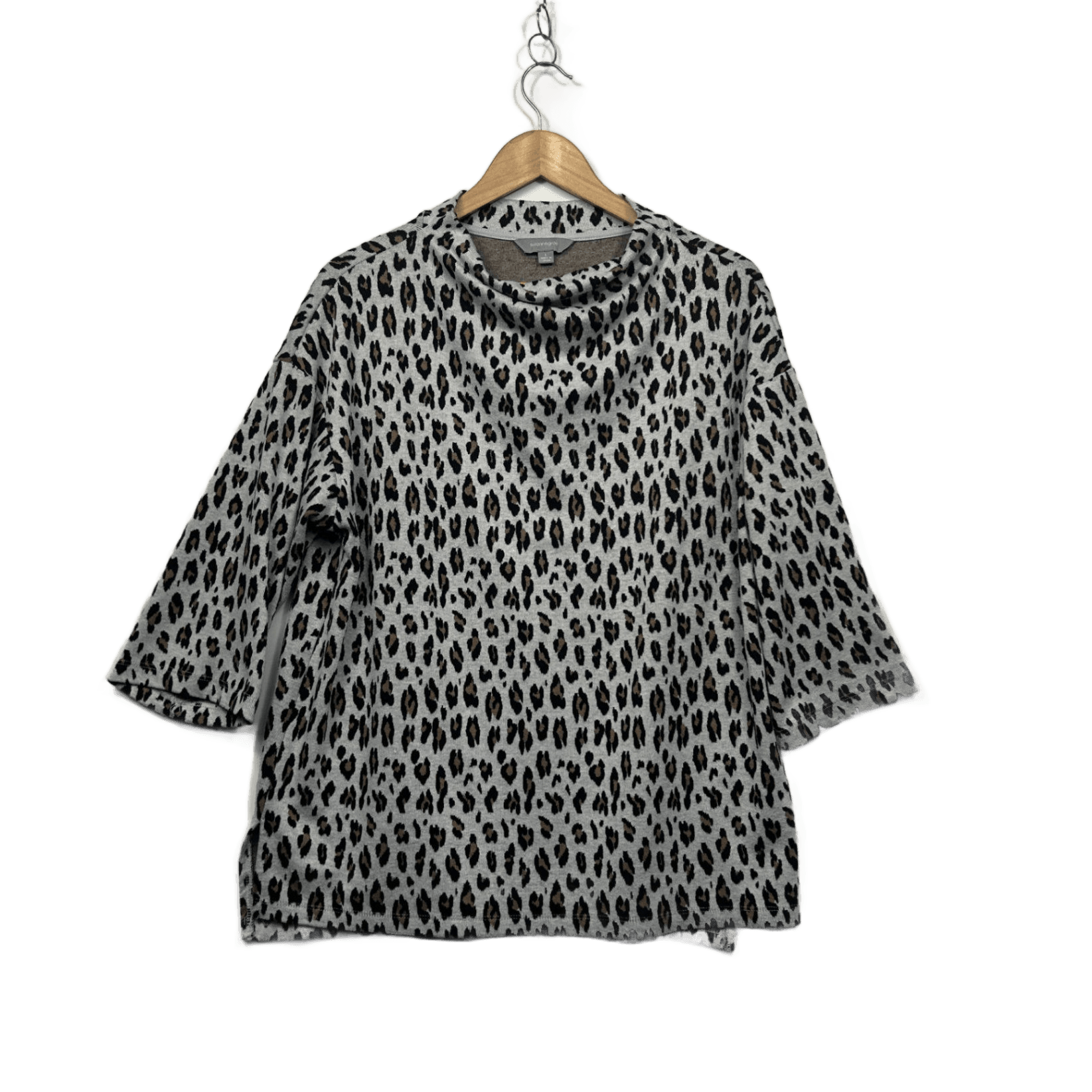 Suzanne Grae Grey Animal Print Cowl Neck Knit Top - Size L/14