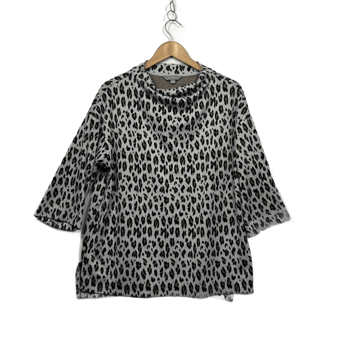 Suzanne Grae Grey Animal Print Cowl Neck Knit Top - Size L/14