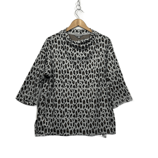 Suzanne Grae Grey Animal Print Cowl Neck Knit Top - Size L/14