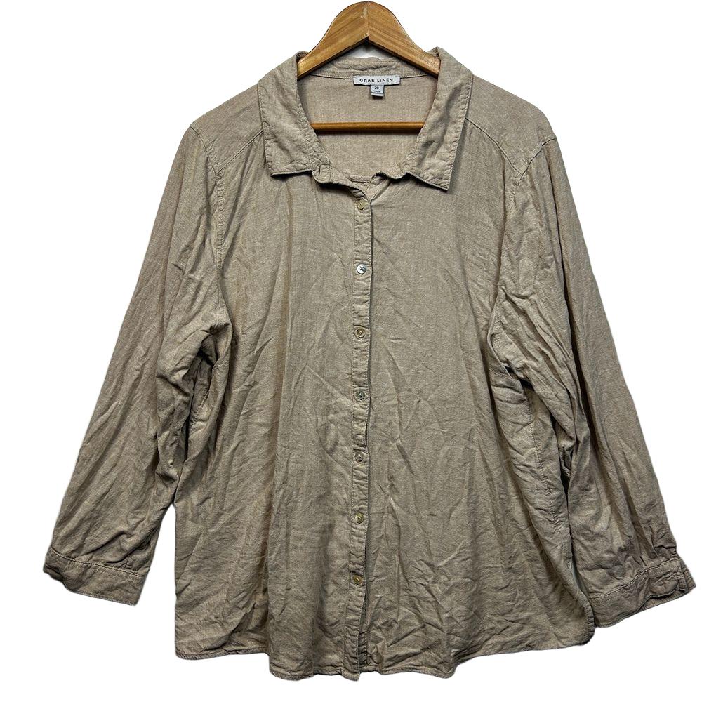Suzanne Grae Linen Beige Linen Shirt - Size 20