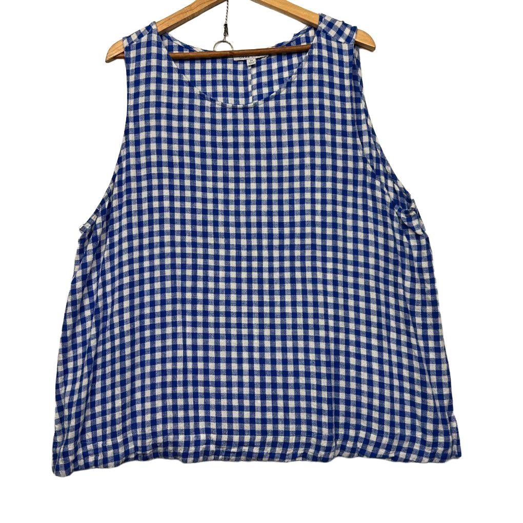 Suzanne Grae Linen Blue Gingham Linen Top - Size 24