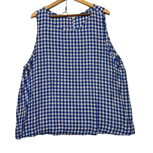 Suzanne Grae Linen Blue Gingham Linen Top - Size 24