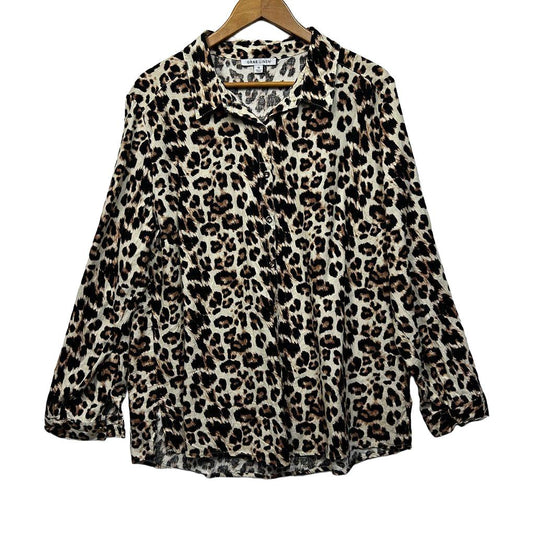 Suzanne Grae Linen Leopard Print Linen Shirt - Size 16
