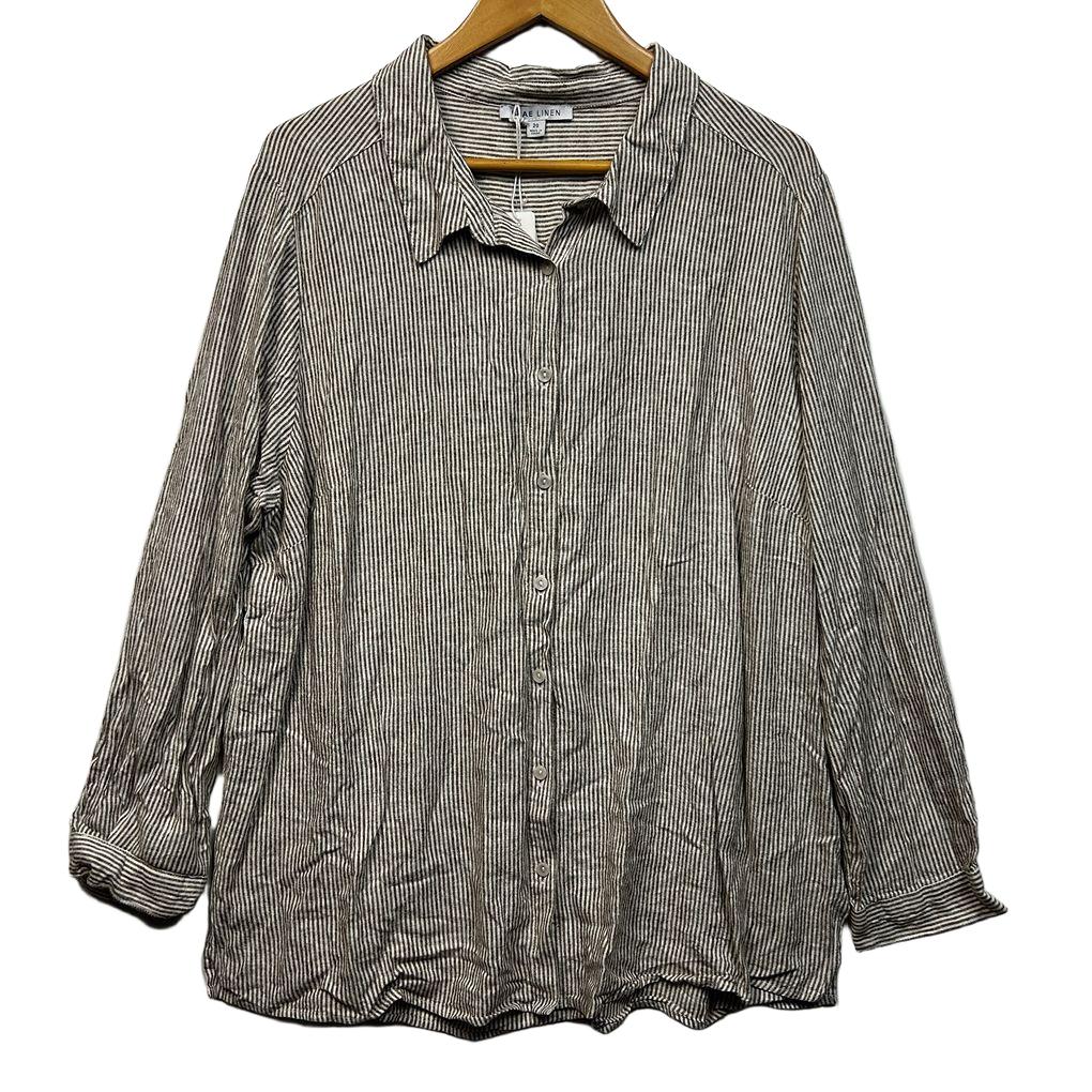 Suzanne Grae Linen Mocha Striped Shirt - Size 20