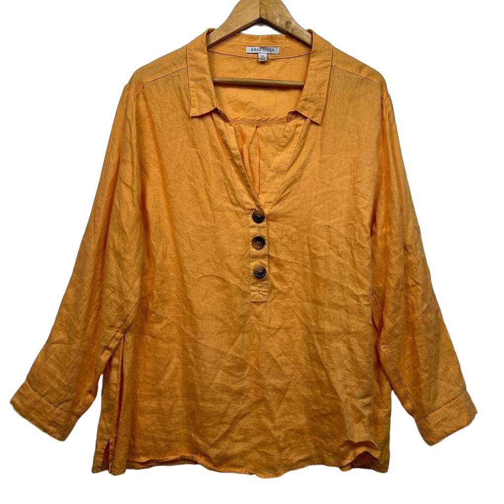 Suzanne Grae Linen Mustard Linen Shirt - Size 20