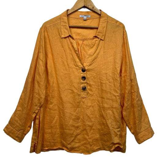 Suzanne Grae Linen Mustard Linen Shirt - Size 20