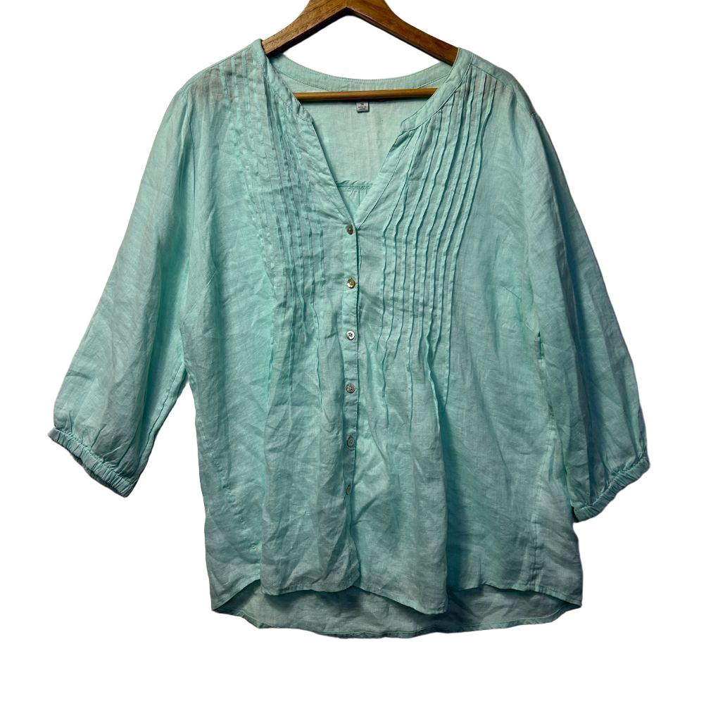 Suzanne Grae Mint Linen Shirt - Size 18