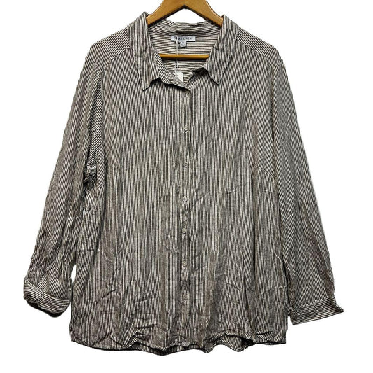 Suzanne Grae Mocha Striped Plus Size Linen Shirt - Size 20