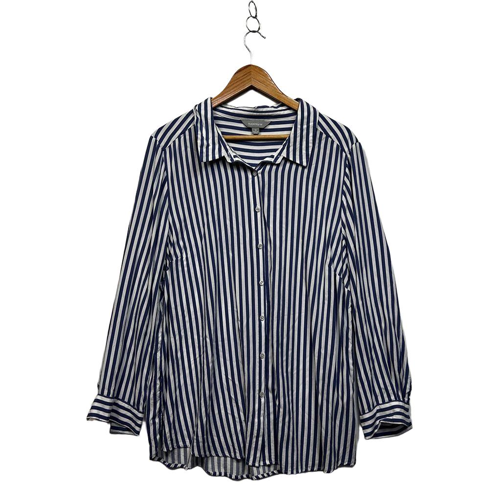 Suzanne Grae Navy Striped Plus Size Shirt - Size 18