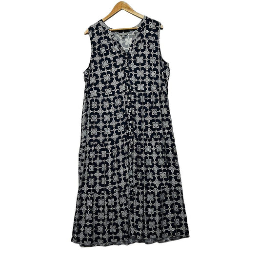 Suzanne Grae Navy and White Sleeveless Maxi Dress - Size 16