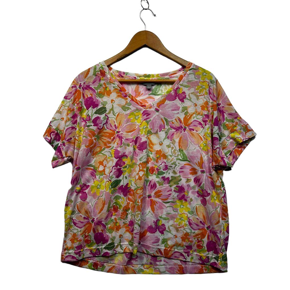Suzanne Grae Pink Floral Linen Top - Size L