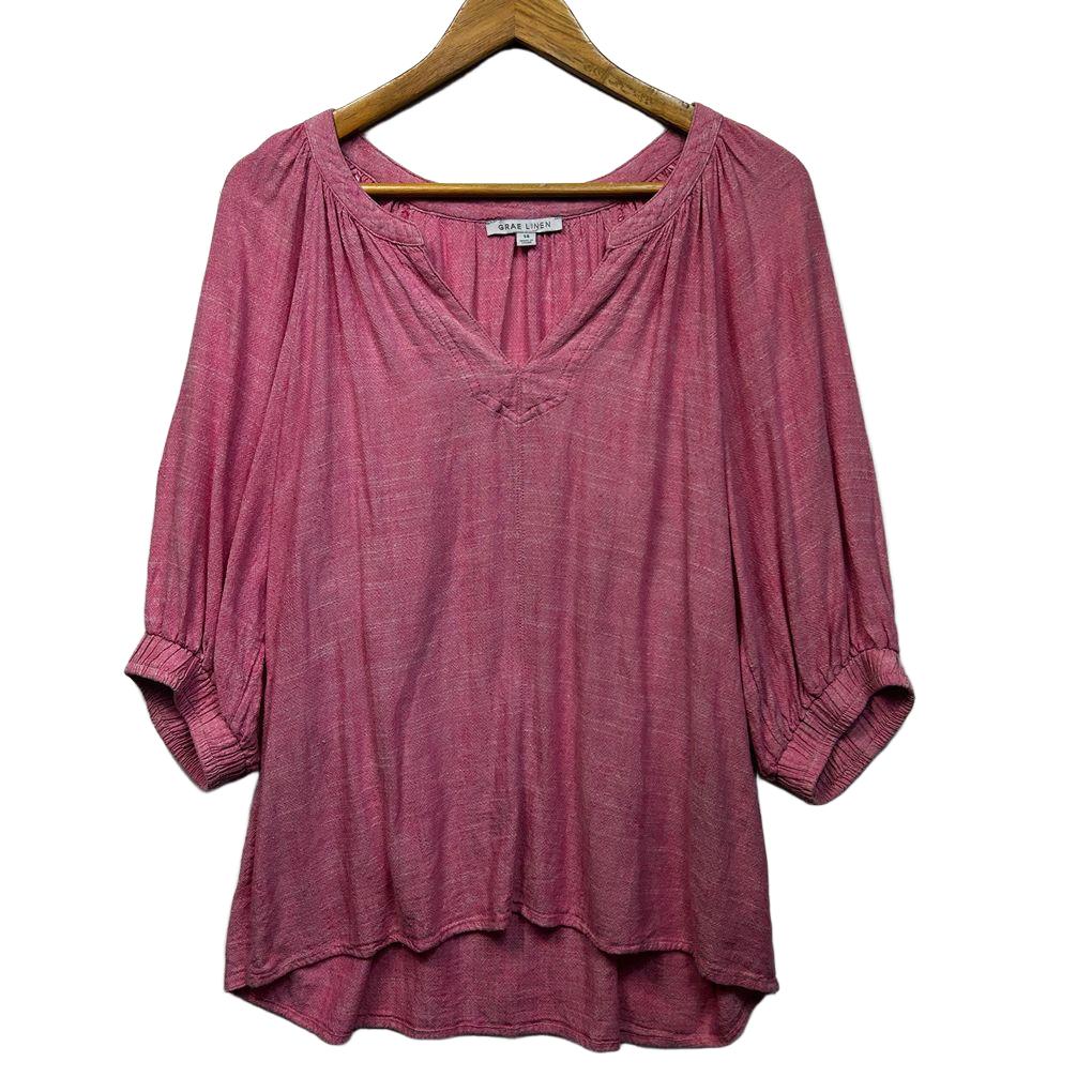 Suzanne Grae Pink Linen Top - Size 14