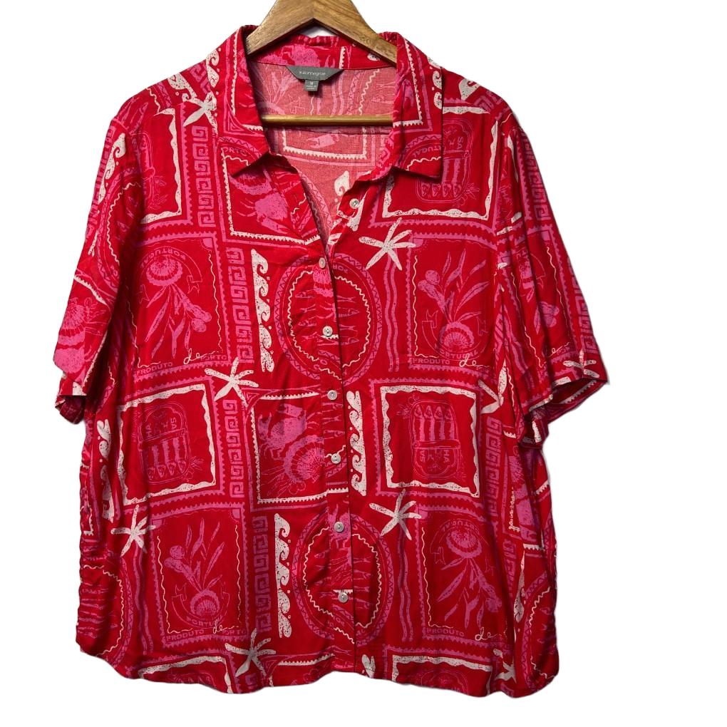 Suzanne Grae Red Print Shirt - Size 18