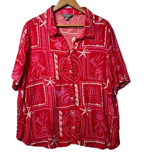 Suzanne Grae Red Print Shirt - Size 18