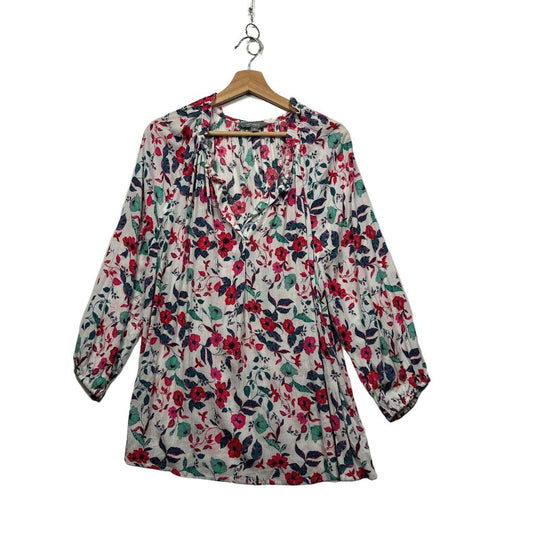 Suzanne Grae White Floral Blouse - Size 16