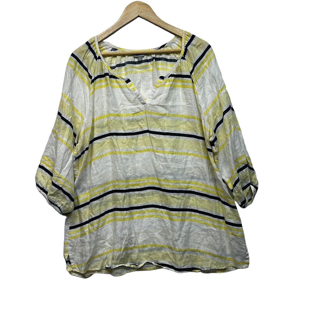 Suzanne Grae Yellow Striped Plus Size Linen Top - Size 18