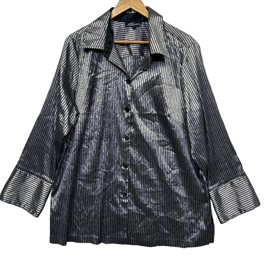 Swish Metallic Silver Cotton Shirt - Size 20