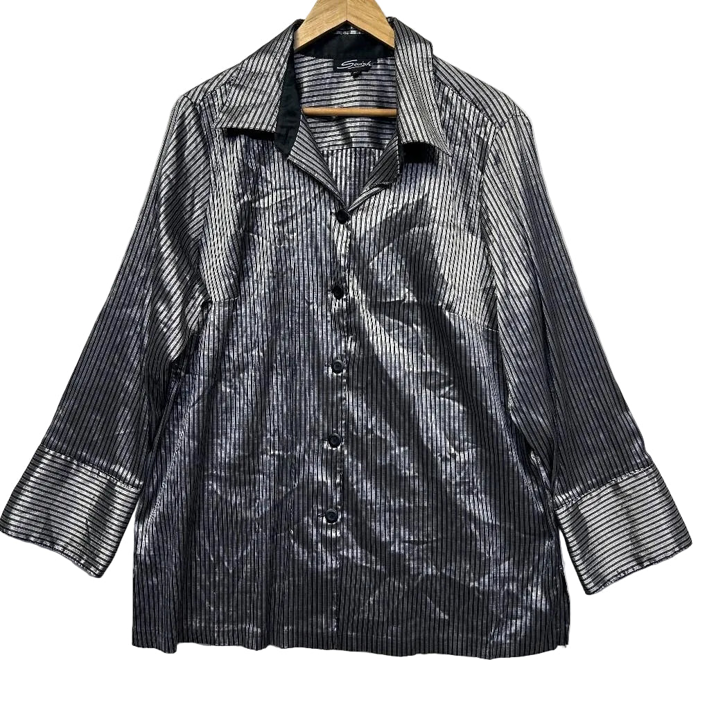 Swish Metallic Silver Cotton Shirt - Size 20