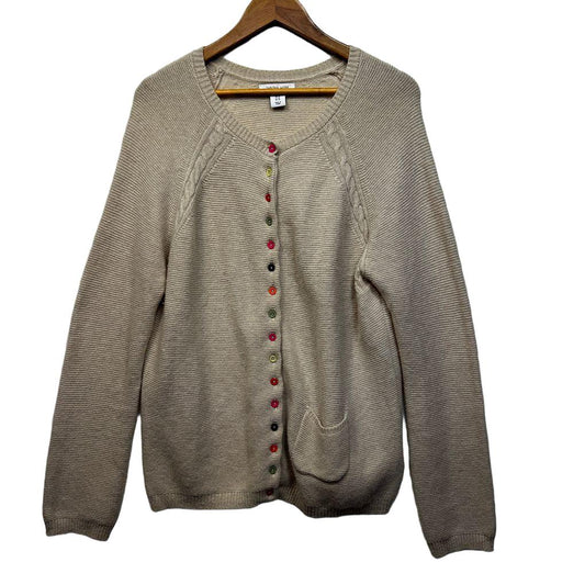 Tabitha Webb Beige Lambswool Cable Knit Cardigan - Size XL
