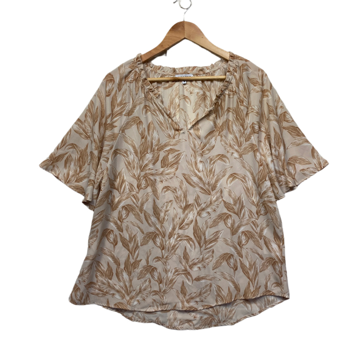 Table Eight Beige Leaf Print Short Sleeve Top - Size 14
