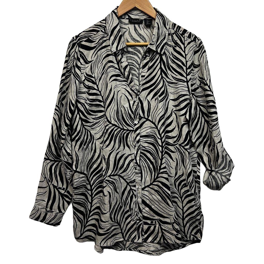 Tahari Black and Cream Linen Top - Size L
