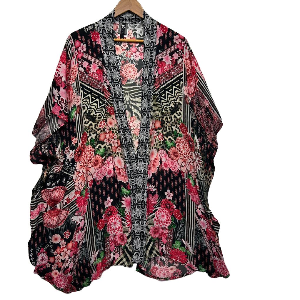 Taking Shape Black Floral Kimono - One Size