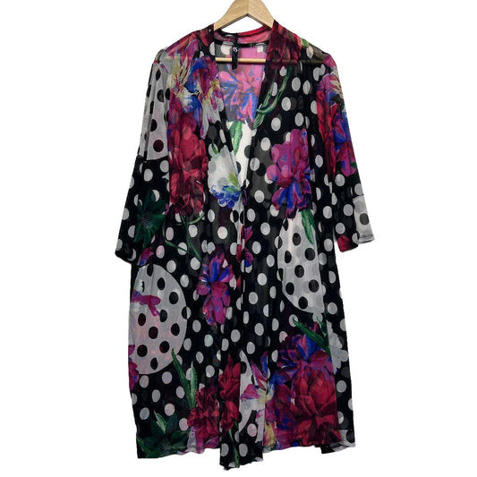 Taking Shape Black Floral Polka Dot MeshTop - Size 20/L