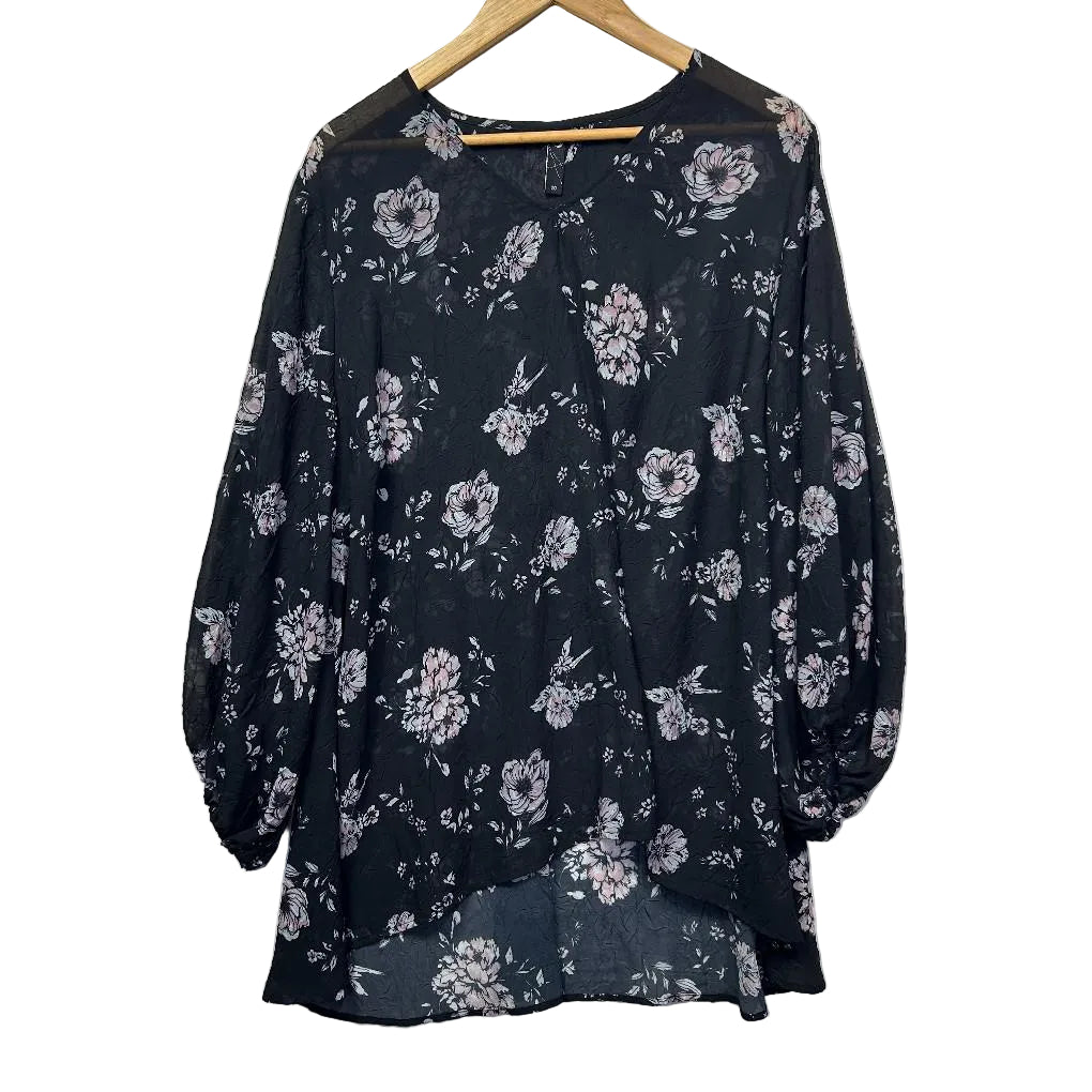 Taking Shape Black Floral Sheer Top - Size 20