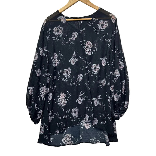 Taking Shape Black Floral Sheer Top - Size 20