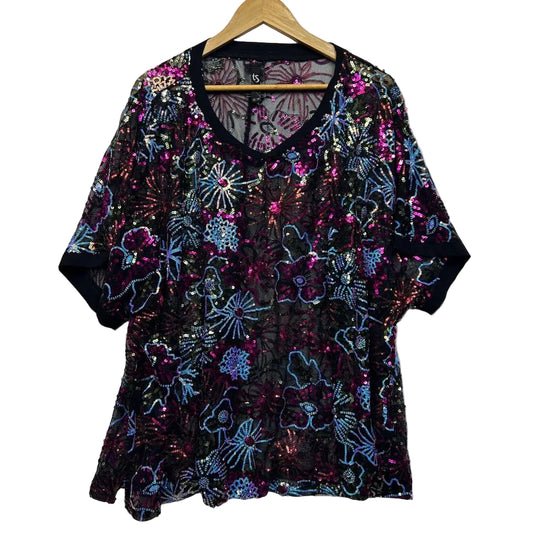 Taking Shape Black Sequin Sheer Top - Size 22-24