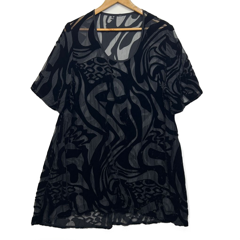 Taking Shape Black Velvet Burnout Sheer Top - Size 16/18