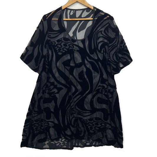 Taking Shape Black Velvet Burnout Sheer Top - Size 16/18