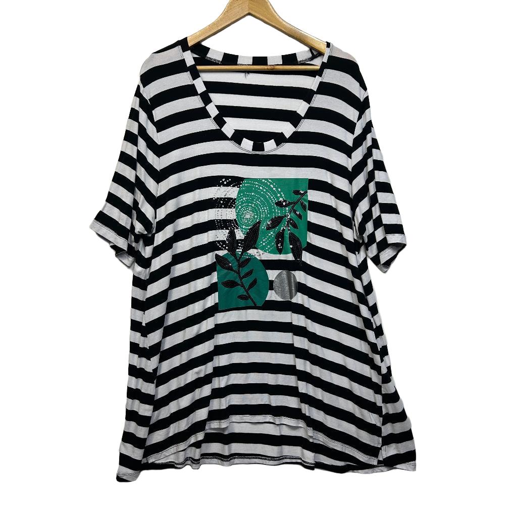 Taking Shape Black White Stripe Tunic Top - Size 18/20