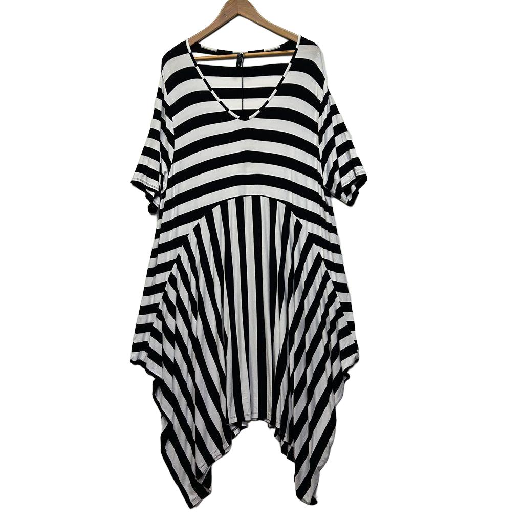 Taking Shape Black & White Striped Tunic Dress - Size 22/XL