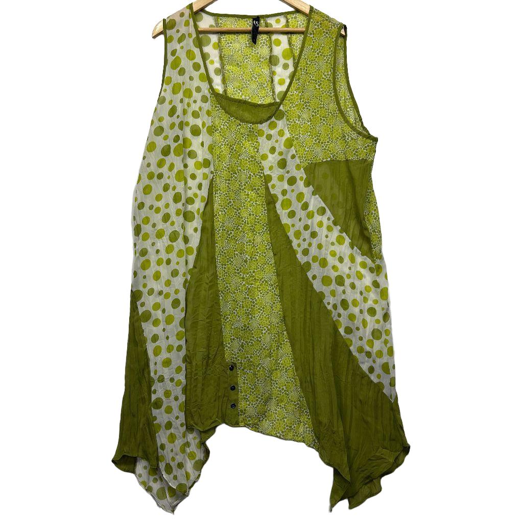 Taking Shape Green/White Polka Dot Sheer Top - Size 22