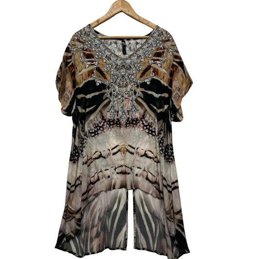 Taking Shape Multicoloured Embellished Animal Print Top - Size 16