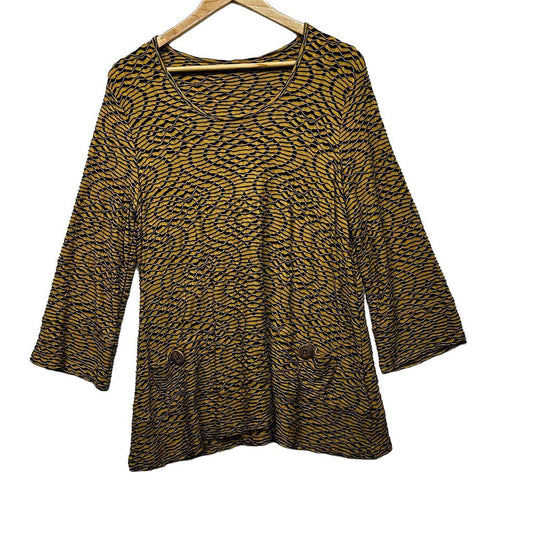 Taking Shape Mustard and Black Textured Top - Size 14