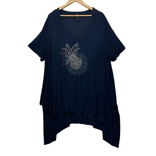 Taking Shape Navy Pineapple Print Top - Size 22/XL