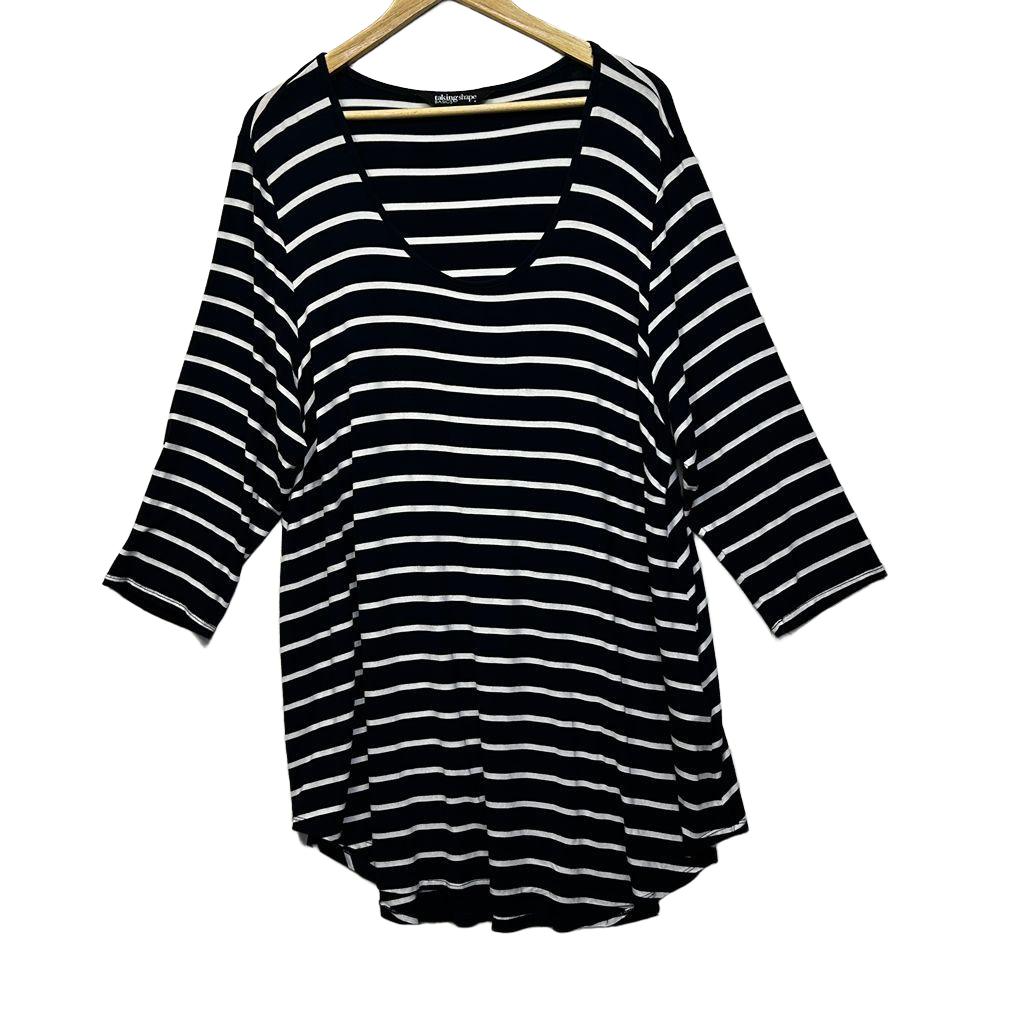 Taking Shape Navy White Striped Top - Size 18/M