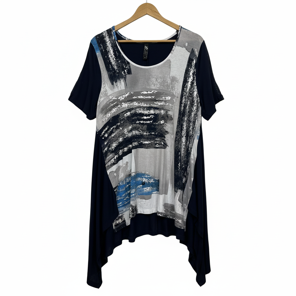Taking Shape Navy and Grey Abstract Print Tunic - Size 12/14/XXS