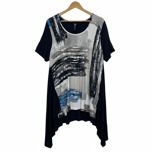 Taking Shape Navy and Grey Abstract Print Tunic - Size 12/14/XXS