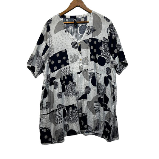 Taking Shape Navy and White Print Linen Top - Size 22