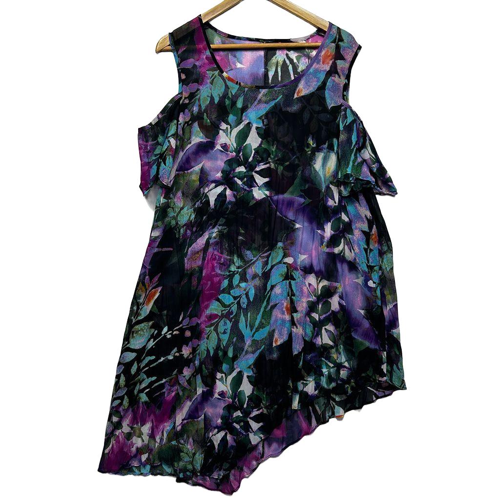 Taking Shape Purple Floral Sheer Tunic Top - Size 16/18