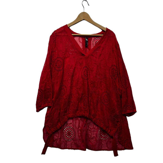 Taking Shape Red Plus Size Broderie Top - Size 20